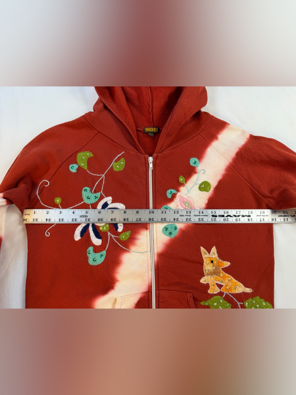 Switch Women’s Boho Tie Dye Embroidered Full Zip Cotton Hoodie Large - Picture 6 of 11